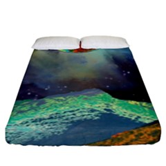 Psychedelic Universe Color Moon Planet Space Fitted Sheet (king Size) by Cendanart