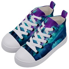 Lake Aurora Borealis Kids  Mid-top Canvas Sneakers by Ndabl3x