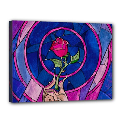 Enchanted Rose Stained Glass Canvas 16  X 12  (stretched) by Cendanart