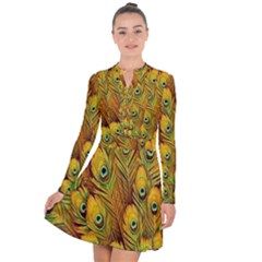 Peacock Feathers Green Yellow Long Sleeve Panel Dress by Bedest