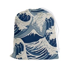 Japanese Wave Pattern Drawstring Pouch (2xl) by Cendanart