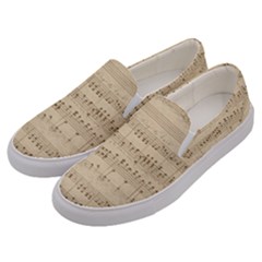 Vintage Beige Music Notes Men s Canvas Slip Ons by Cendanart