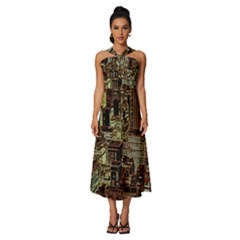 Photo New York City Skyscrapers Sleeveless Cross Front Cocktail Midi Chiffon Dress by Cendanart