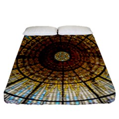 Barcelona Glass Window Stained Glass Fitted Sheet (queen Size) by Cendanart