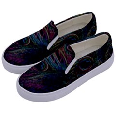Peacock Feather Paradise Kids  Canvas Slip Ons by Cendanart