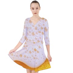 Beer Foam Texture Macro Liquid Bubble Quarter Sleeve Front Wrap Dress by Cemarart