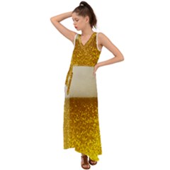 Light Beer Texture Foam Drink In A Glass V-neck Chiffon Maxi Dress by Cemarart