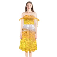 Liquid Bubble Drink Beer With Foam Texture Shoulder Tie Bardot Midi Dress by Cemarart