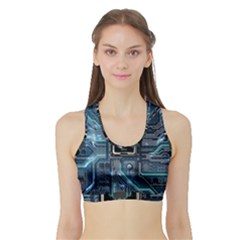 Circuit Board Motherboard Sports Bra With Border by Cemarart