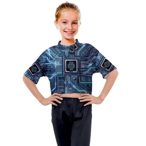 Circuit Board Motherboard Kids Mock Neck T-shirt by Cemarart
