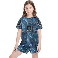 Circuit Board Motherboard Kids  T-shirt And Sports Shorts Set by Cemarart