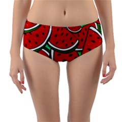 Summer Watermelon Fruit Reversible Mid-waist Bikini Bottoms by Cemarart