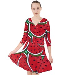Summer Watermelon Fruit Quarter Sleeve Front Wrap Dress by Cemarart