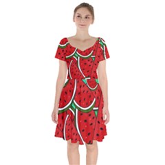 Summer Watermelon Fruit Short Sleeve Bardot Dress by Cemarart