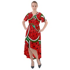 Summer Watermelon Fruit Front Wrap High Low Dress by Cemarart