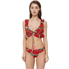 Summer Watermelon Fruit Low Cut Ruffle Edge Bikini Set by Cemarart