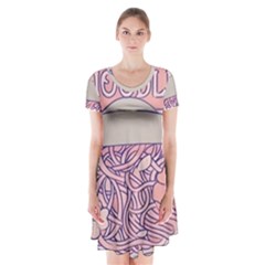 Ramen Kawaii Aesthetic Pink Short Sleeve V-neck Flare Dress by Cemarart