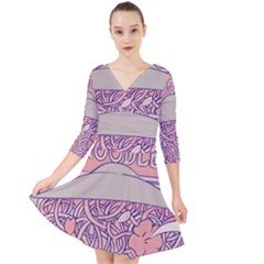 Ramen Kawaii Aesthetic Pink Quarter Sleeve Front Wrap Dress by Cemarart