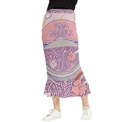 Ramen Kawaii Aesthetic Pink Maxi Fishtail Chiffon Skirt by Cemarart