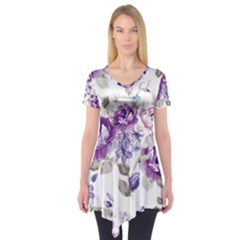 Flower-floral-design-paper-pattern-purple-watercolor-flowers-vector-material-90d2d381fc90ea7e9bf8355 Short Sleeve Tunic  by saad11