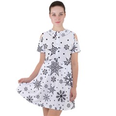 Snowflake-icon-vector-christmas-seamless-background-531ed32d02319f9f1bce1dc6587194eb Short Sleeve Shoulder Cut Out Dress  by saad11