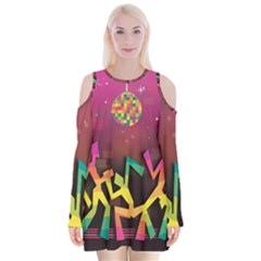 Dancing Colorful Disco Velvet Long Sleeve Shoulder Cutout Dress by Bajindul