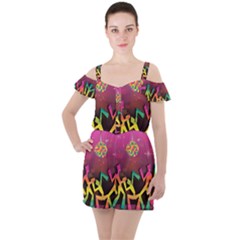 Dancing Colorful Disco Ruffle Cut Out Chiffon Playsuit by Bajindul