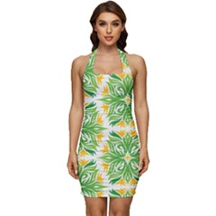 Green Pattern Retro Wallpaper Sleeveless Wide Square Neckline Ruched Bodycon Dress by Bajindul