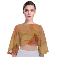 Leaves Patterns Colorful Leaf Pattern Tie Back Butterfly Sleeve Chiffon Top by Cemarart