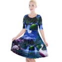 Flamingo Paradise Scenic Bird Fantasy Moon Paradise Waterfall Magical Nature Quarter Sleeve A-Line Dress View1