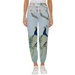 Couple Peacock Bird Spring White Blue Art Magnolia Fantasy Flower Women s Cropped Drawstring Pants by Ndabl3x
