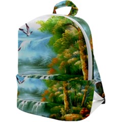 Paradise Forest Painting Bird Deer Waterfalls Zip Up Backpack by Ndabl3x