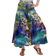 Peacocks In Garden Women s Satin Palazzo Pants by Ndabl3x