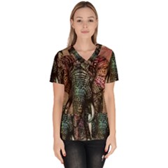 Tribal Elephant Women s V-neck Scrub Top by Ndabl3x