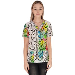 Brain Mind Psychology Idea Drawing Short Overalls Women s V-neck Scrub Top by Azkajaya
