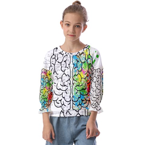 Brain Mind Psychology Idea Drawing Short Overalls Kids  Cuff Sleeve Top by Azkajaya