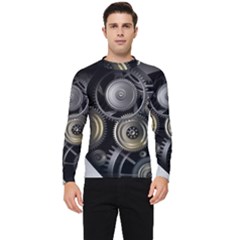 Abstract Style Gears Gold Silver Men s Long Sleeve Rash Guard by Cemarart
