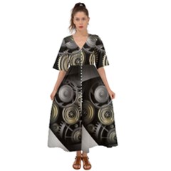 Abstract Style Gears Gold Silver Kimono Sleeve Boho Dress by Cemarart