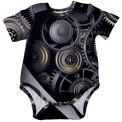 Abstract Style Gears Gold Silver Baby Short Sleeve Bodysuit by Cemarart