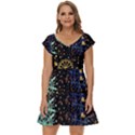 Gold Teal Snowflakes Short Sleeve Tiered Mini Dress View1