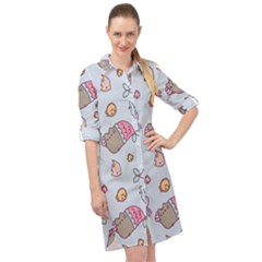 Pusheen Cat Cute Long Sleeve Mini Shirt Dress by Grandong