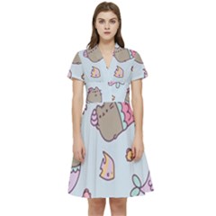 Pusheen Cat Cute Short Sleeve Waist Detail Dress by Grandong