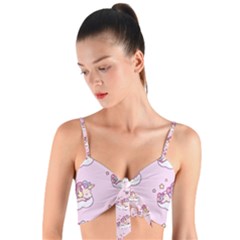 Unicorn Clouds Colorful Cute Pattern Sleepy Woven Tie Front Bralet by Grandong
