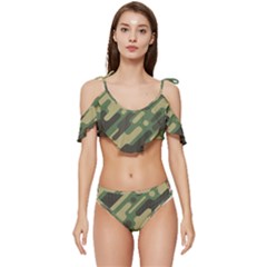 Camouflage Pattern Background Ruffle Edge Tie Up Bikini Set	 by Grandong