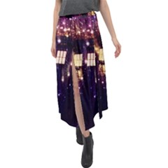 Tardis Regeneration Art Doctor Who Paint Purple Sci Fi Space Star Time Machine Velour Split Maxi Skirt by Cemarart