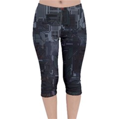 Abstract Tech Computer Motherboard Technology Velvet Capri Leggings  by Cemarart