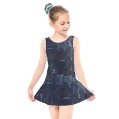 Abstract Tech Computer Motherboard Technology Kids  Skater Dress Swimsuit by Cemarart