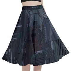 Abstract Tech Computer Motherboard Technology A-line Full Circle Midi Skirt With Pocket by Cemarart