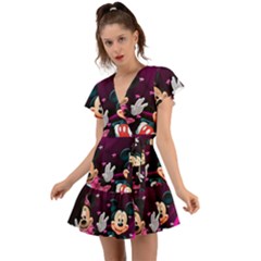 Cartoons, Disney, Mickey Mouse, Minnie Flutter Sleeve Wrap Dress by nateshop