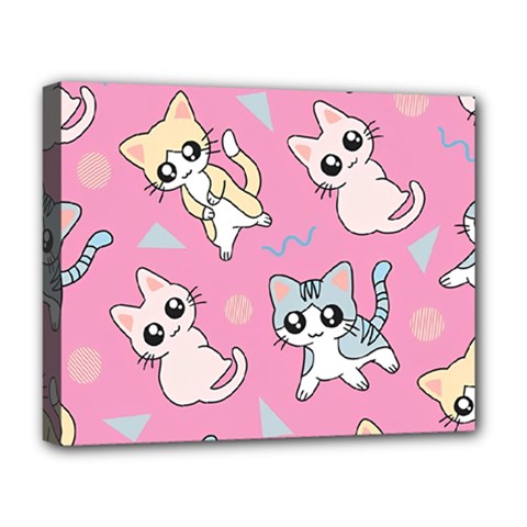 Cute Animal Little Cat Seamless Pattern Deluxe Canvas 20  X 16  (stretched) by Cemarart